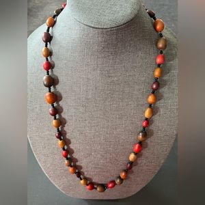 Natural Acorns Statement Necklace and Glass Beads 32”